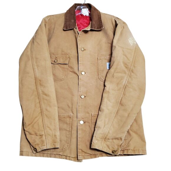 Carhartt Mens Sz 44T 6QCLT Red Quilt Lined Chore Barn Jacket Duck Brown USA - Picture 5 of 11